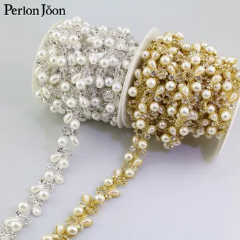1 hoovis Pearl rhinestone sisekujundus plating gold ja silver crystal pearl lindid riided kingad dekoratiivsed aksessuaarid ML093