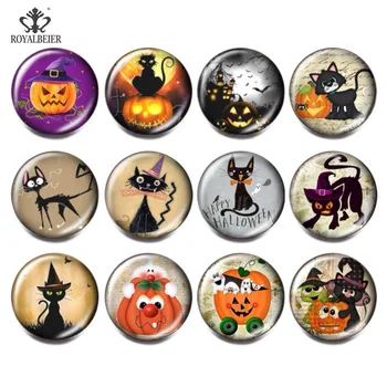 12tk/Palju Halloween Pumpkin Snap Nupud 18mm Must Kass Klaas Haarab Sobib DIY Bracelets For Võlu Ehted