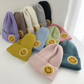 2021 aasta Sügisel, Talvel Soe Kudumise Villased Mütsid Naised, Tüdrukud, Poisid Smiley Naljakas Mood Elastne Beanie mütsid 11 värve Laste müts