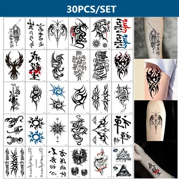 30pcs/set Tatuajes Temporales Dragon Kolju Totem Sõna Henna Võltsitud Tätoveering Veekindel, Seksikas Ajutiste Tätoveeringute Meeste Käed Käsi Keha