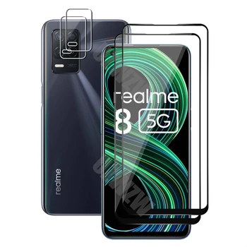 4 1 Realme 8 5G (2tk) Full Coverage Karastatud Klaas Ekraani Kaitsekile & (2tk) Kaamera Objektiivi Kaitsev Kile