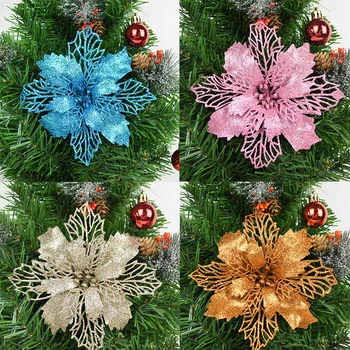 5tk 9-16cm Christmas Ornament-Lill Glitter tehislilled Pea Jõulupuu Uus Aasta Kodu Decor DIY Pärg Tarvikud