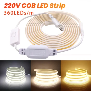 AC 220V COB LED Valgus Super Ere 360LEDs/m Veekindel Outdoor Lamp Paindlik Led Lindi Lineaarne Valgustus Lüliti EU Pistik