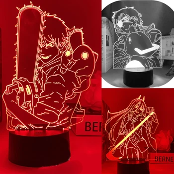 Anime Mootorsae Mees Lamp Led Night Light Cosplay Akrüül Denji Makima Võimsus Pochita Joonis Seista Mudel 3d Decor Lamp Prop