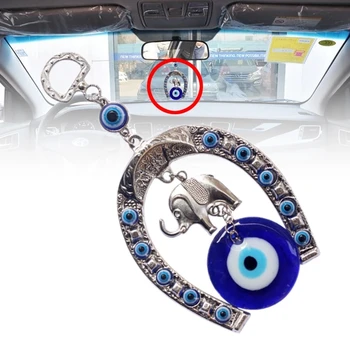 Auto Rippuvad Dekoratsioonid türgi Blue Eye Hobuseraua koos Elevant ja Lindi Seina Riputamise Amulett Etnilise Õnnelik Kingitus