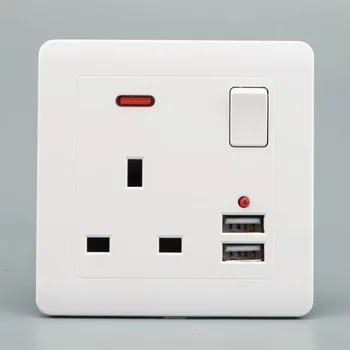 Depoguye UK Plug Usb-Seina Pistikupesa, 5V 2.1 Topelt USB Pesa, Universaalne, Kolme Auguga pistikupesa,LED Indikaator, AC110V-250V