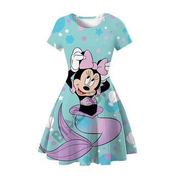 Disney Ilus Minnie Mouse Merineitsi Printsess Tüdrukud Dress 3D Lennata Varruka Riided Lastele Magus Armas Lotus Leaf Kleit 2022 Kostüüm