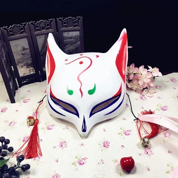 Fox Mask Pool Pool Nägu Jaapani Cosplay Maskid Tutid Maskeraad Festival Cosplay Kostüüm Kõnniteed Tarvikud