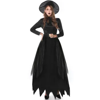 Halloween Witch Kostüümid Naistele Täiskasvanud Fantaasia Must Nõid Kleit UP Pool Kleit Karneval Tulemuslikkuse Kleit