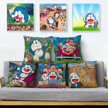 Jaapani Anime Masin Kass Doraemon Muster Padjapüür Beež Ruudukujulise Polüester Padi Kid Kingitus Diivan Home Decor Padjad Kuuluvad