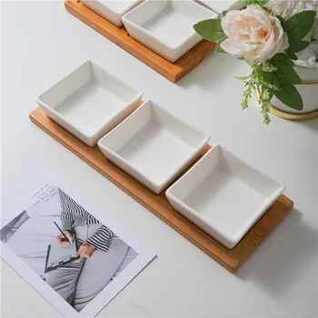 Keraamilised square roog bambusest sahtel, eelroa serveerimine komplekt