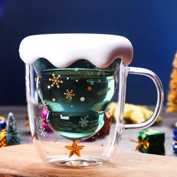 Kõrge Borosilicate Christmas Cup Puu kahe Klaasi Cup Loominguline Vaakum Anti-põletushaavu Star, kes Soovivad Kodus Hommikusöök Piima-Cup