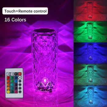 LED Crystal Rose lauavalgusti Kerge Projektor 3/16 Värvid Touch Öö Valguses Romantiline Diamond Õhkkond Kerge USB-Kodu Baar Decor