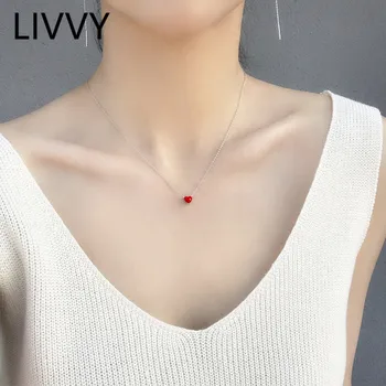 LIVVY Hõbedane Värv korea Armas Punane Süda Ripats Kaelakee Trendikas Lihtne, Elegantne Pool Ehted Naistele