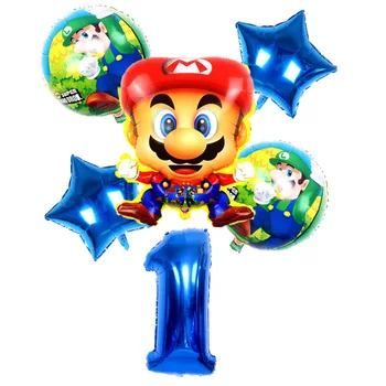 Mario Cartoon Sünnipäeva Õhupalli Komplekt 6 Mario Digitaalse Alumiiniumist Balloon Sünnipäeva teenetemärkide Stseeni paigutus Pool Tarvikud