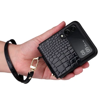Põrutuskindel Telefon Rihm Nahast Case for Samsung Galaxy Z Flip 3 5g Flip4 Flip 4 Flip3 Mitte-Sõrmejälgede Kate Juhtudel