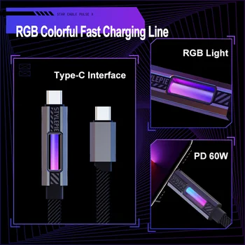 Stylepie RGB 60W USB Type C Laadimise Kaabel Nailonist Punutud Traat Laadimise Kaabel iPhone, iPad, Samsung, Huawei Sülearvuti Kaabel