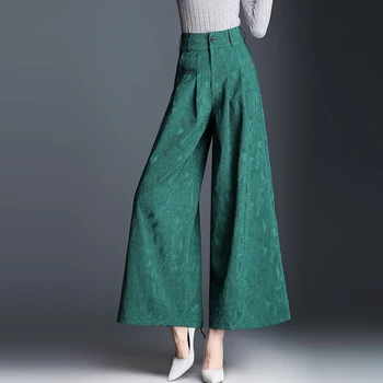 Summer Spring Fashion Euroopa Stiilis Naised Lai Jalg Plisseeritud Kõrge Waisted Roheline Sinine Püksid , Naine, Naiste Lahtised Püksid Dobby