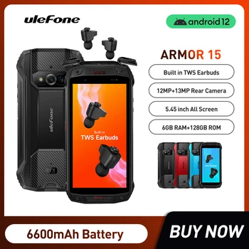 Ulefone Armor 15 Karm Telefon Android 12 Nutitelefoni 6600mAh 128GB NFC-2.4 G/5G WLAN Veekindel Mobiiltelefoni Sisseehitatud TWS Earbuds