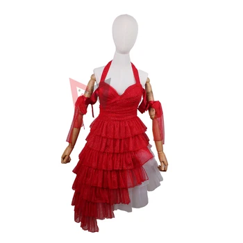 Uus Film Enesetapu Harley Cosplay Punane Kleit Tüdruk Kihiline Kleit Quinn Kostüüm Halloween Kleidid Custom Made