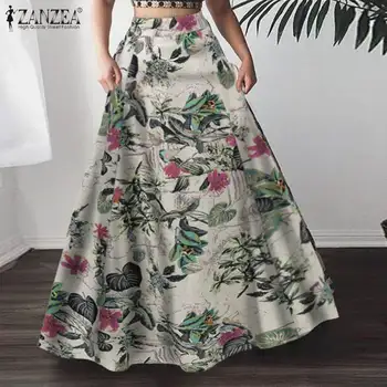 Vintage Trükitud Seelikud Naiste Kevad Sundress ZANZEA 2022 Vabaaja Kõrge Vöökoht Pikk Maxi Vestidos Naine Zip Up Lilleline Kleit Femme