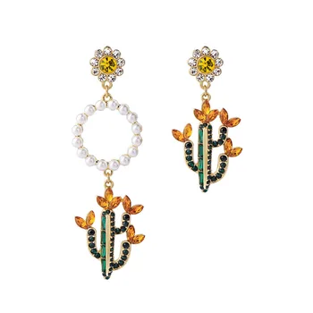 Värvikas Õli Armas Cactus Lind Tilk Kõrvarõngad Naistele Asümmeetrilise Läikiv Crystal Pearl Avaldus Kõrvarõngad 2022 Mood Ehteid