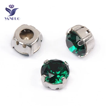YANRUO 1357 Kõik Suurused Emerald Brilliant Cut Õmblemine Kristallid Küünis K9 Metallist Punkti Tagasi prügikasti raputas Klaas Kivid
