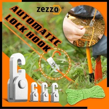 Zezzo® Automaatne Lukk, Konks Self-locking Tasuta Sõlm Lihtne Pinguta Trossi Komplekt Telkimine Tarvikud 4tk Konksud koos 6mX2mm Köis