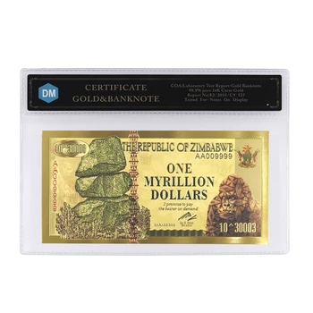 Zimbabwe Kuld Bankntoes Üks Myrillion Dollarit 24k Pinnatud Paber Raha, Valuuta, Arve Märkus Kuldne Võltsitud Raha Kogud Kingitused